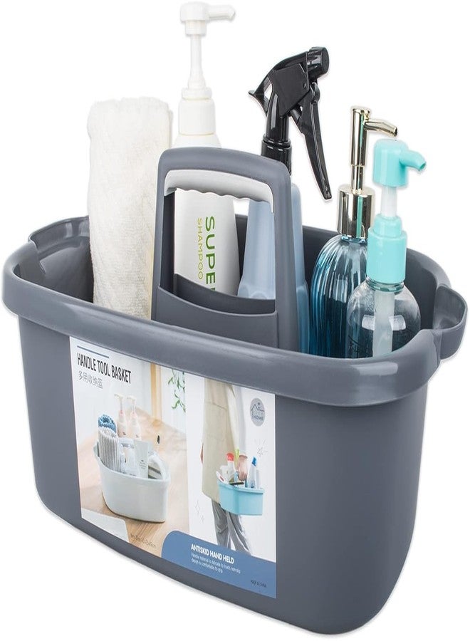 AMPLIN Large Cleaning Supplies Caddy Portable Shower Basket Supply Organizer with Handle Plastic Bucket Tool Storage for Bathroom, Bedroom, Kitchen, College Dorm, Garden, Dark Gray - Image 1